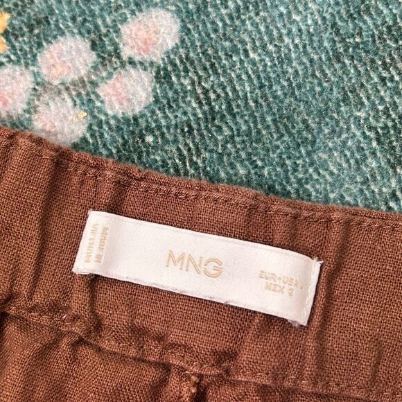 MNG Mango Midi Skirt Linen wrap Large Brown  Curved Tie Front Pencil Minimal L - Picture 8 of 16